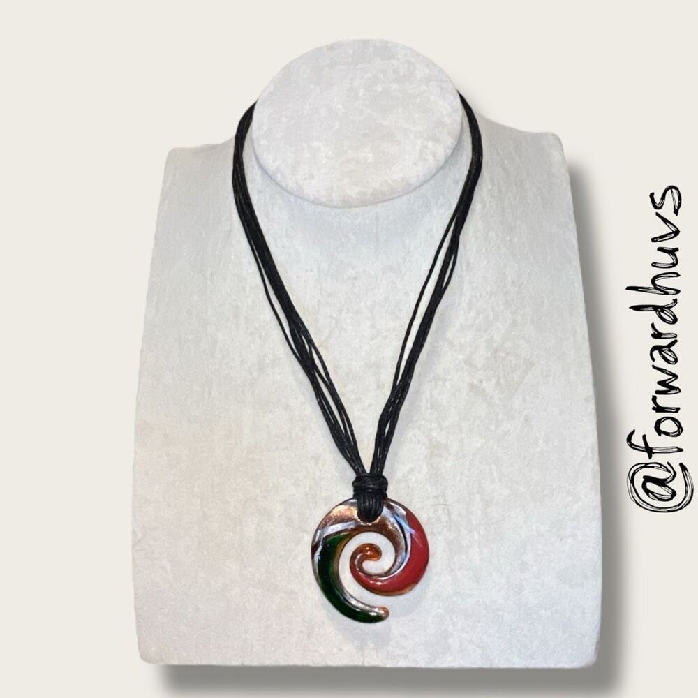 Spiral Glass Hand Crafted Pendant Necklace – Multicolor Swirl on Cord